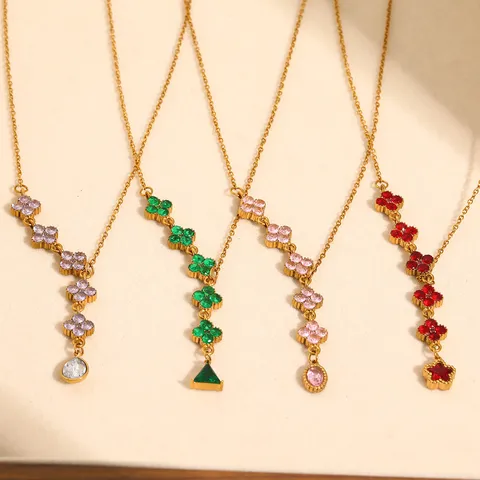 Luxe 304 Roestvrij Stalen Klaver Ketting Voor Vrouwen Strass Y Vorm Sierlijke Goud Sleutelbeen Ketting Mode Sieraden Accessoire Cadeau