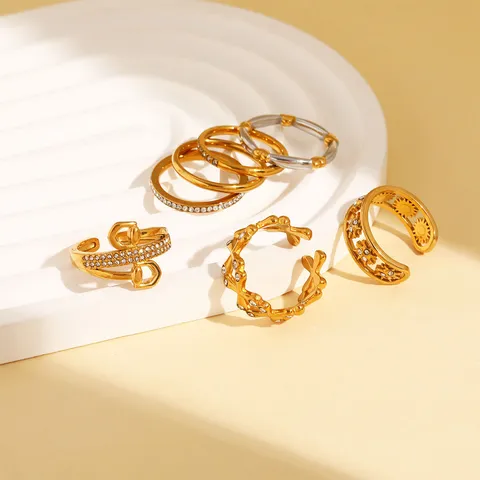 Anelli in Acciaio Inossidabile per Donna Lusso Leggero Cuore Girasole Geometrico con Strass Intarsiati Oro Argento Gioielli