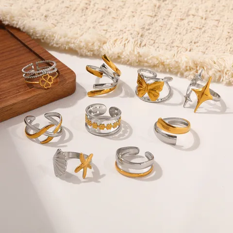304 Roestvrij Stalen Open Ring Voor Dames Niche Ontwerp Lichte Luxe Mode Verstelbare Vingerring Goud Zilver Splicing Sieraden