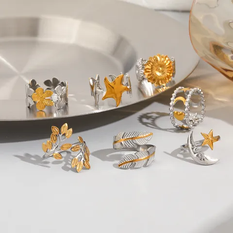 304 Roestvrij Stalen Open Ring Voor Dames Niche Ontwerp Lichte Luxe Mode Verstelbare Vingerring Goud Zilver Splicing Sieraden