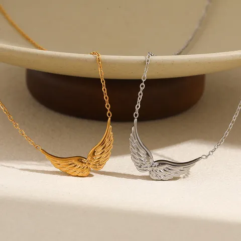 Edelstahl Engelsflügel Anhänger Halskette Für Damen Schlüsselbein Kette Schmuck Gold Silber 18K Vergoldet Nischen Design Accessoire