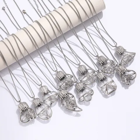 Collana Con Pendente a Forma di Bottiglia di Profumo in Vetro Geometrico Traforato in Acciaio Inossidabile Collane Diffusore di Oli Essenziali Donna