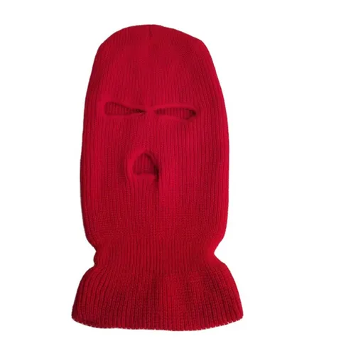 Passamontagna in Acrilico Antivento Caldo da Ciclismo all'Aperto Berretto a Maglia Tinta Unita Tre Fori Maschera Facciale Invernale Unisex