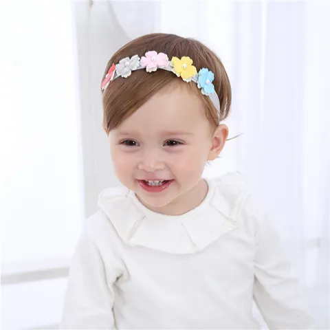 Bandeau Bébé Style Coréen en Tissu avec Fleurs et Perles Artificielles Élastique Accessoires Cheveux Enfants Photographie Bébé