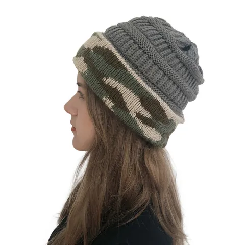 Camouflage Knit Beanie Hat For Men Women Winter Warm Windproof Ribbed Cuff Outdoor Casual Skull Cap Slouchy Beanie