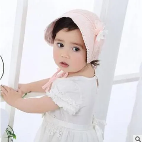Sombrero Bucket de Algodón Encaje para Bebé Niña Calado Sombrero de Pescador Dulce Princesa Protección Sólida Cinta para Atar