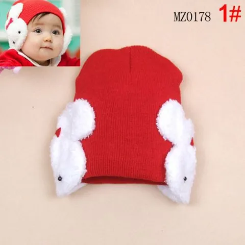 Baby Knitted Bunny Ears Hat Winter Warm Acrylic Crochet Rabbit Ear Protection Cap For Infants Toddlers Boys Girls Soft Mz-009