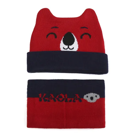 Süße Cartoon Koala Kinder Strickmütze Winter Winddicht Weich Warm Acryl Mütze Schal Set Für Kleinkinder Jungen Mädchen