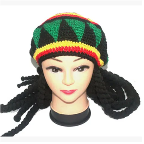 Handgehäkelt Jamaikanischer Reggae Stil Beanie Mütze Mit Schwarzen Dreadlocks Erwachsen Halloween Party Strickbaskenmütze Wintermütze