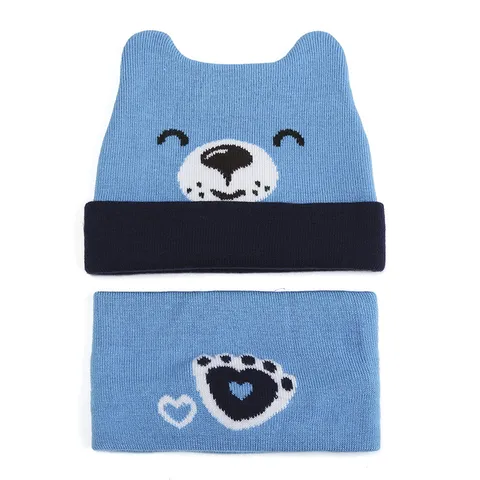 Säugling Strickmütze Schal Set Winter Warm Welpen Tier Ohren Beanie Für Baby Jungen Mädchen 0-2 Jahre Alt Acryl Strickmütze Schal Anzug
