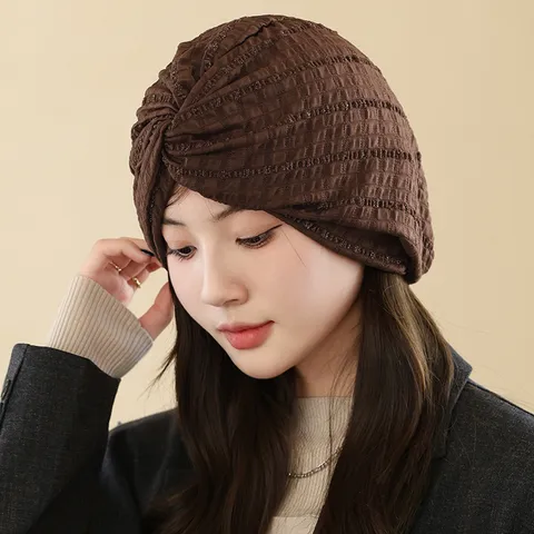 Mujeres Moda Sombrero Turbante Casual Elástico Brillante A Rayas Gorro Elegante Diario Cubierta Pelo Pañuelo Cabeza Femenina