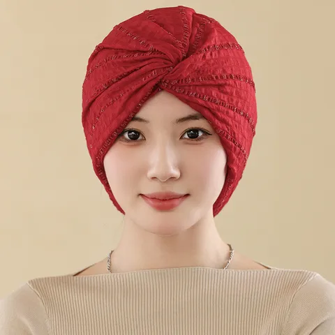 Mujeres Moda Sombrero Turbante Casual Elástico Brillante A Rayas Gorro Elegante Diario Cubierta Pelo Pañuelo Cabeza Femenina