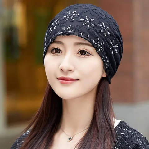 Women Fashion Floral Lace Pullover Hat Breathable Chemotherapy Confinement Cap Casual Outdoor Windproof Sunshade Ear Protection Hat