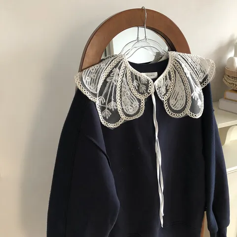 Women Vintage Hollow Out Embroidery False Collar Detachable Fake Collar Lace Floral Shawl Cape Clothing Accessories