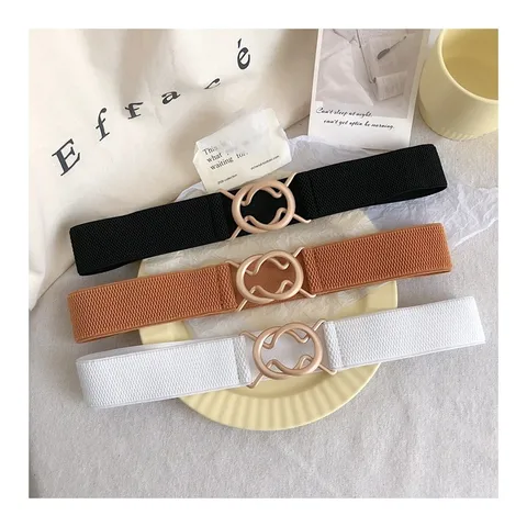 Women Elastic Corset Belt Fashion Fabric Waist Band With Metal Interlocking Buckle Stretchy Versatile Cinching Belt For Dress Outerwear Accessory