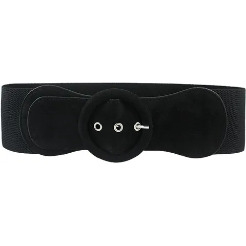 Women Fashion Wide Elastic Waist Belt Retro Round Pin Buckle Faux Leather Cinch Belt For Coat Sweater Dress Accessory