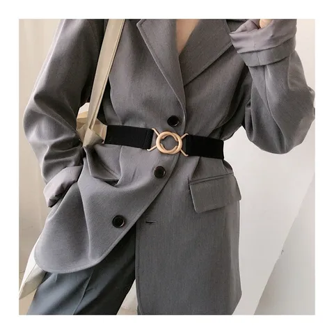 Women Elastic Corset Belt Fashion Fabric Waist Band With Metal Interlocking Buckle Stretchy Versatile Cinching Belt For Dress Outerwear Accessory