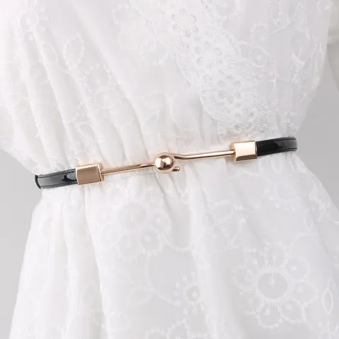 Women Thin Skinny Belt for Dresses Elegant Rhinestone Flower Alloy Buckle Faux Leather Waist Belt Adjustable Formal Party Belt