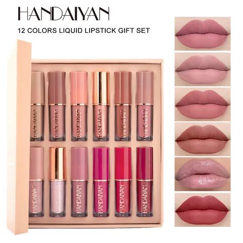 Handaiyan Coffret Cadeau de Rouge à Lèvres Liquide Imperméable Mat Scintillant Brillant à Lèvres Longue Tenue Teinte Velours Maquillage