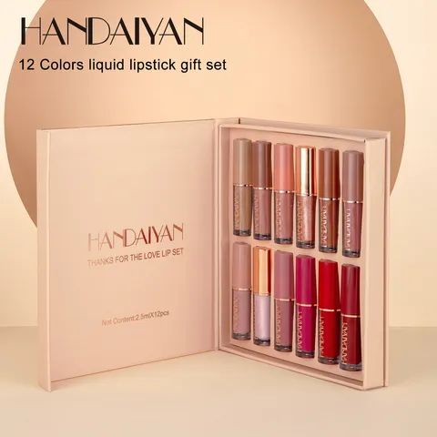 Handaiyan Coffret Cadeau de Rouge à Lèvres Liquide Imperméable Mat Scintillant Brillant à Lèvres Longue Tenue Teinte Velours Maquillage