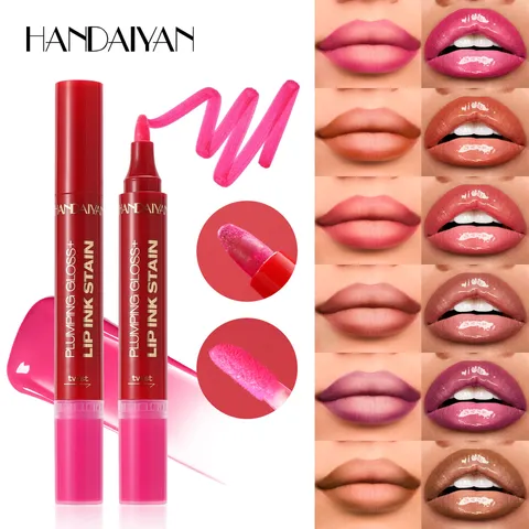 Brillant à Lèvres et Huile à Lèvres Double Embout Teinte à Lèvres Liquide Aquarelle Hydratant Longue Tenue Maquillage des Lèvres
