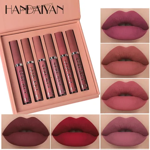 Handaiyan Matte Liquid Lipstick Set Waterproof Long Lasting Lip Gloss Makeup Colors Velvet Nude Lips Tint Cosmetics Gift Box