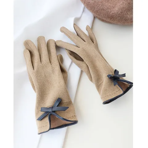Japanese Style Women Winter Warm Full Finger Gloves Touchscreen Faux Suede Bowknot Mittens For Cycling Driving Outerwear Accessories