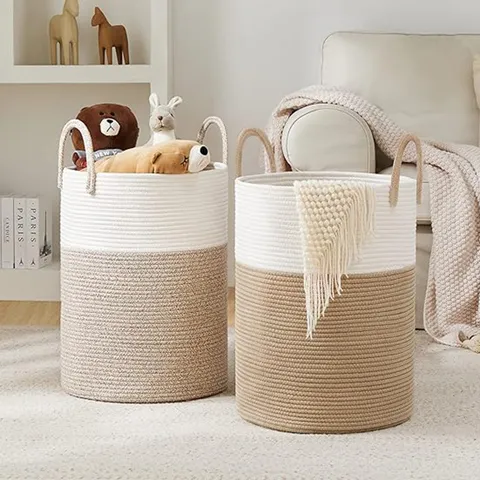 Nordic Woven Cotton Rope Laundry Basket Large Round Storage Bin Decorative Clothes Hamper With Handles For Toys Home Organization