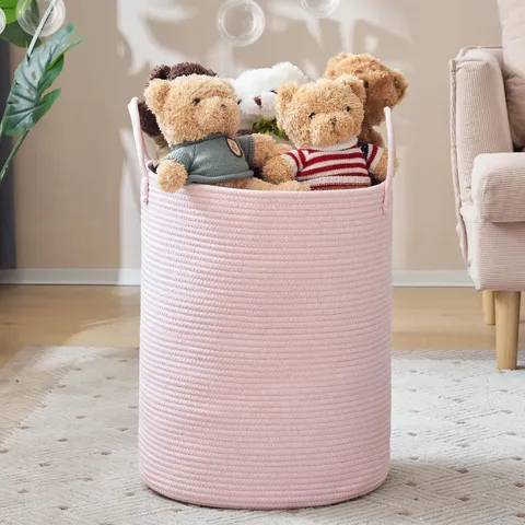 Nordic Woven Cotton Rope Laundry Basket Large Round Storage Bin Decorative Clothes Hamper With Handles For Toys Home Organization