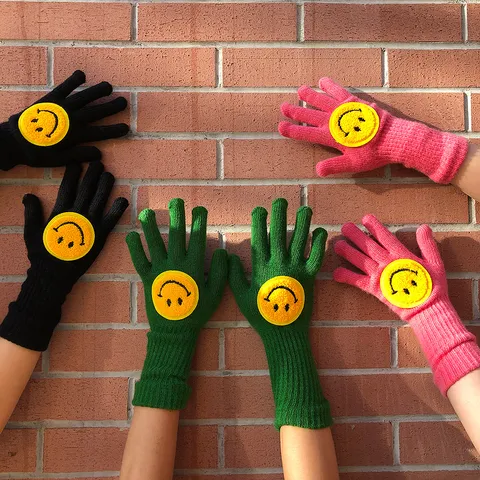 Süße Smiley Gesicht Strick Wolle Handschuhe Winter Warm Dick Fingerhandschuhe Für Herren Damen Paar Outdoor Zubehör