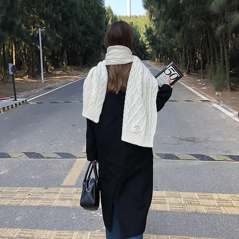 Dames Kabelpatroon Lange Sjaal Preppy Stijl Dik Warm Effen Kleur Gebreid Winter Sjaals Shawl Wrap Comfort Dagelijks Zacht Cozy Kerstmis Cadeau