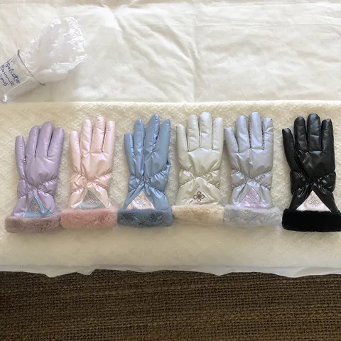 Women Winter Touchscreen Cycling Gloves Warm Full Finger Windproof Embroidered Outdoor Driving Mittens With Plush Cuffs