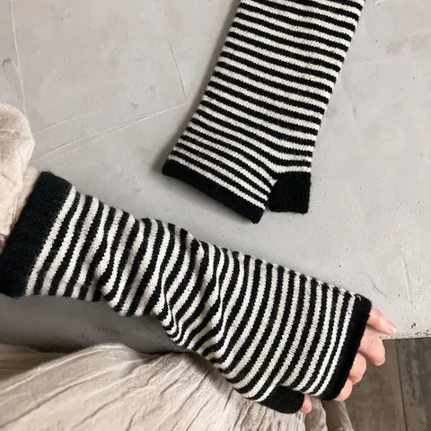Guantes Sin Dedos Rayados de Estilo Japonés Invierno Cálidos Mitones de Poliéster para Ciclismo Al Aire Libre Suaves Mangas de Muñeca Para Unisex