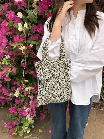 Japanische Vintage Cord Tote Bag Mit Herz Blumenmuster Damen Sommer Handtasche Klein Casual Täglich Schultertasche Stoffbeutel