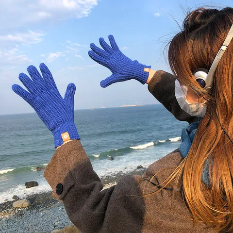 Lindos Guantes de Punto de Poliéster de Color Sólido para Mujer Invierno Cálidos Guantes de Dedos Completos Pantalla Táctil Regalo