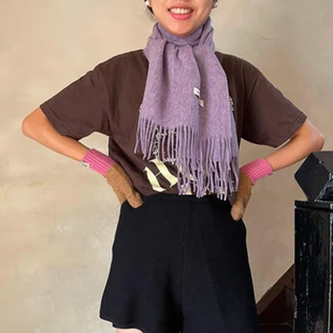 Minimalist Pure Wool Scarf For Women Solid Color Warm Winter Pashmina Shawl With Tassel Fringe Soft Elegant Neck Wrap Accessory