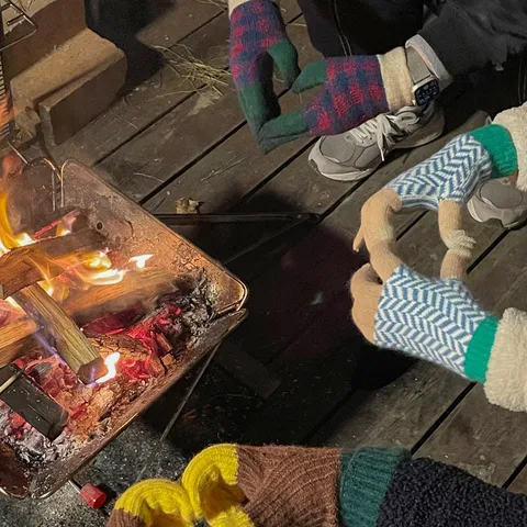 Winter Japanese Color Block Knit Gloves Unisex Thick Warm Plaid Striped Jacquard Touchscreen Mittens For Cycling Daily Outwear