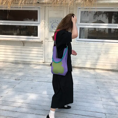 Damen Strick Handtasche Japanischer Stil Gehäkelte Schultertasche Lässige Henkeltasche Mit Harzkette Urlaub
