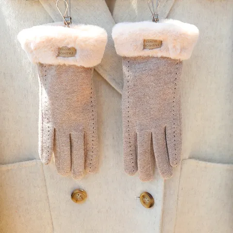 Women Winter Warm Gloves Touchscreen Faux Leather Gloves Plush Cuffs Thermal Cycling Windproof Outdoor Fashion Gloves For Women
