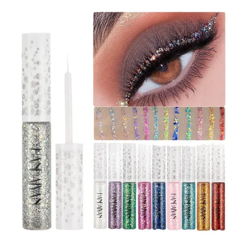 Colorful Liquid Eyeliner Set Sparkly Metallic Sequin Eyeshadow Waterproof Long Lasting Eye Makeup Kit