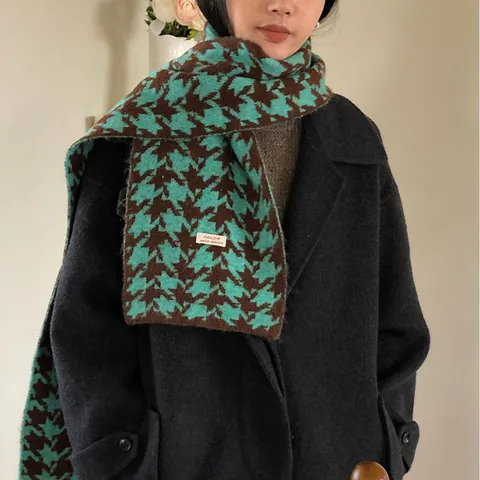 Damen Verdickter Hahnentritt Schal Winter Warmer Strickschal Weicher Polyester Karo Omslagdoek Vielseitiges Koreanisches Modeaccessoire