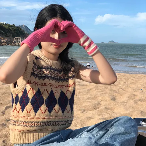 Japanische Süße Gestrickte Fingerhandschuhe Winter Warme Gestreifte Touchscreen Handschuhe Für Studenten Unisex Mode Faden Fäustlinge