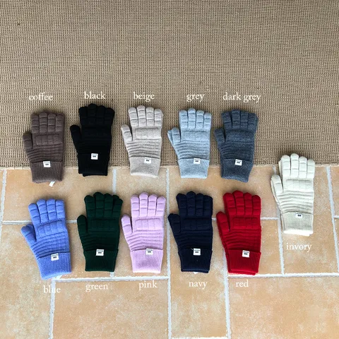 Winter Warme Wolle Strickhandschuhe Unisex Waffelstruktur Einfarbig Fingerhandschuhe Thermohandschuhe Kälteschutz