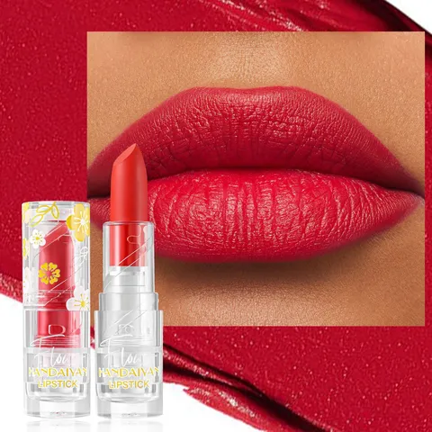 Handaiyan Matte Lipstick Waterproof Long Lasting Moisturizing Velvet Nude Lip Makeup Floral Transparent Tube Lip Cosmetics Gift