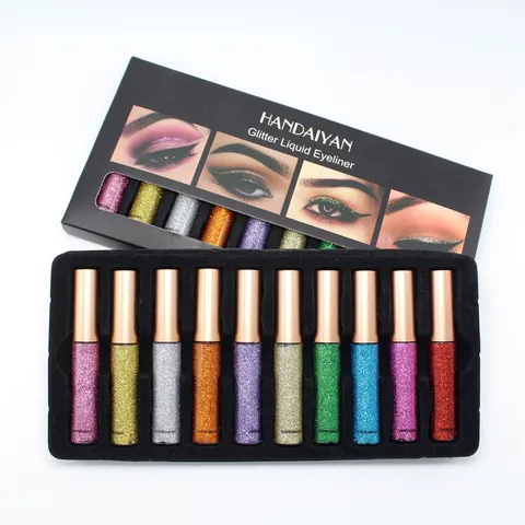 Handaiyan Glitzer Flüssiger Eyeliner Set Perlmutt Schimmer Metallisch Lidschatten Bühne Party Make-up Kosmetik
