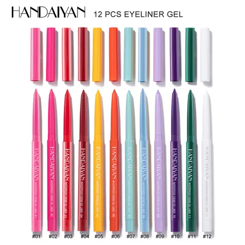 Handaiyan 12 Colors Waterproof Eyeliner Gel Pen Set Matte Long Lasting Fine Tip Quick Dry Eye Makeup Cosmetics
