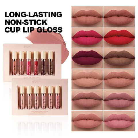Matte Liquid Lipstick Set Long Lasting Waterproof Non-Stick Cup Rose Lip Gloss Professional Makeup Gift Set For Women