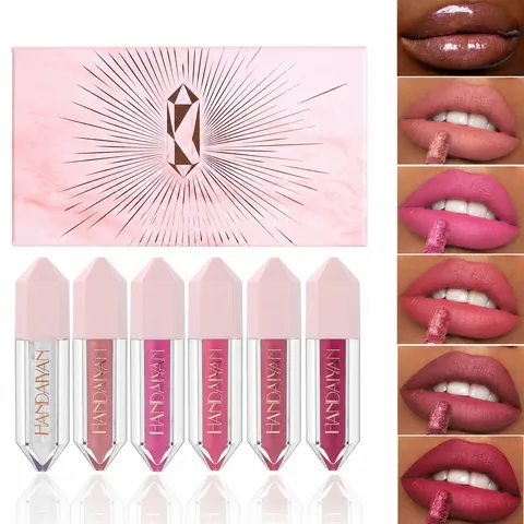 Handaiyan Set Lucidalabbra Liquido Opaco Antiaderente con Diamanti Impermeabile Trucco a Lunga Durata Confezione Regalo
