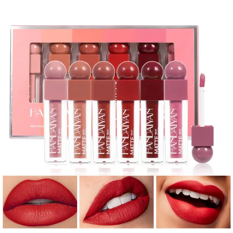 Handaiyan Matte Liquid Lipstick Set Waterproof Long Lasting Non-Stick Cup Velvet Lip Gloss Makeup Gift Box