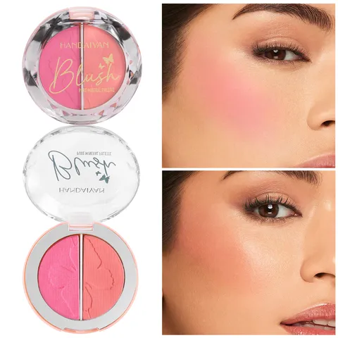 Handaiyan Two-Tone Blush Palette Matte And Shimmer Mineral Powder Natural Long Lasting Face Makeup Cheek Blush